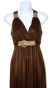 Broad Strapped  Halter Top Evening Dress in Brown Closeup